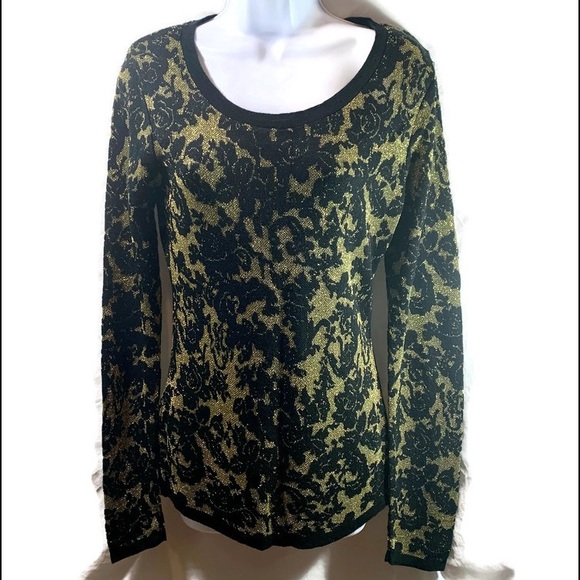 2B Bebe Womans Size Medium Black And Gold Embellished Long Sleeve Sweater New - Picture 1 of 7